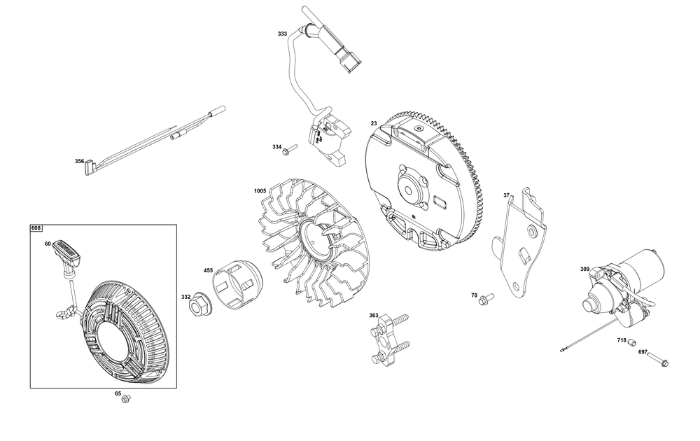 Flywheel, Ignition, And Starter Group Diagram and Parts List for 10V337-0015-F1 100000 - 19Z999 Briggs and Stratton Engine